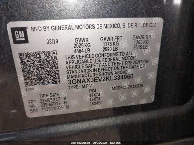 Photo 8 VIN: 3GNAXJEV2KL334960 - CHEVROLET EQUINOX 