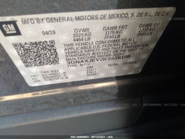 Photo 8 VIN: 3GNAXJEV2KS636108 - CHEVROLET EQUINOX 