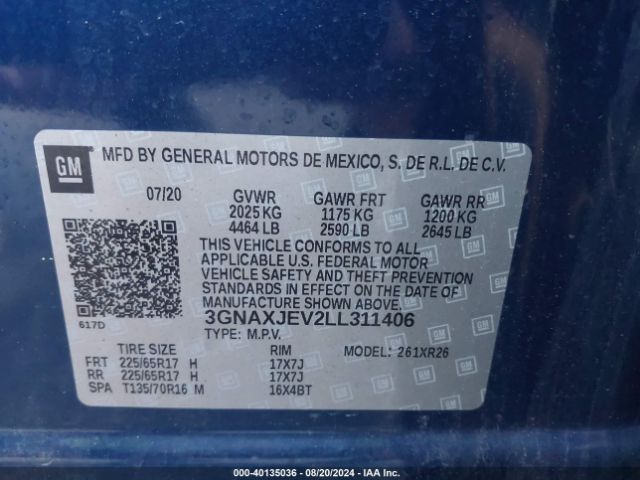 Photo 8 VIN: 3GNAXJEV2LL311406 - CHEVROLET EQUINOX 