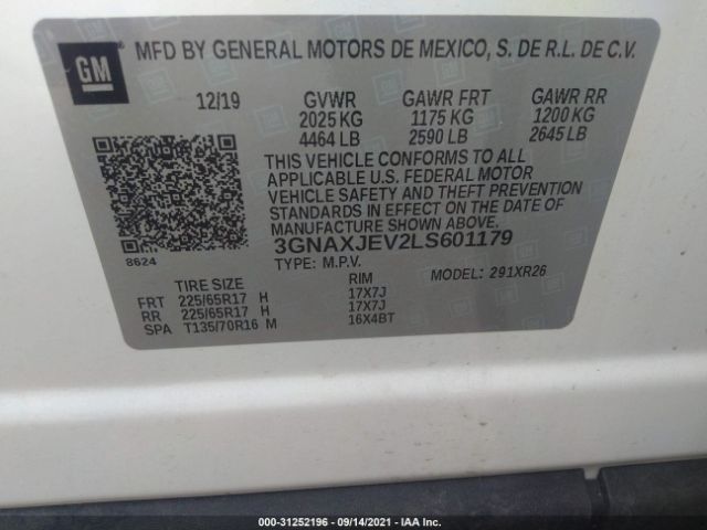 Photo 8 VIN: 3GNAXJEV2LS601179 - CHEVROLET EQUINOX 