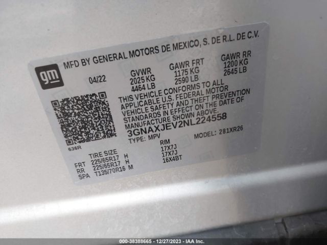 Photo 8 VIN: 3GNAXJEV2NL224558 - CHEVROLET EQUINOX 