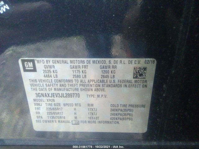 Photo 8 VIN: 3GNAXJEV3JL289770 - CHEVROLET EQUINOX 