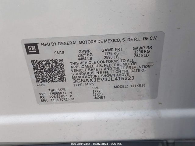 Photo 8 VIN: 3GNAXJEV3JL415223 - CHEVROLET EQUINOX 