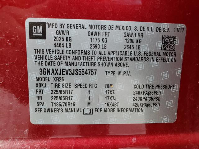 Photo 9 VIN: 3GNAXJEV3JS554757 - CHEVROLET EQUINOX LT 