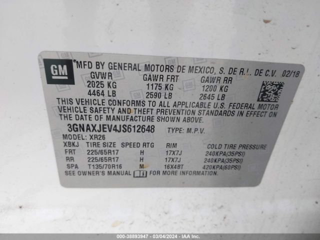 Photo 8 VIN: 3GNAXJEV4JS612648 - CHEVROLET EQUINOX 