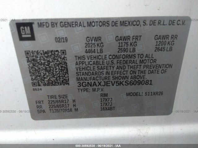 Photo 8 VIN: 3GNAXJEV5KS609081 - CHEVROLET EQUINOX 