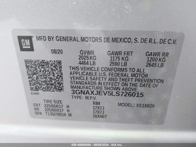 Photo 8 VIN: 3GNAXJEV5LS726015 - CHEVROLET EQUINOX 