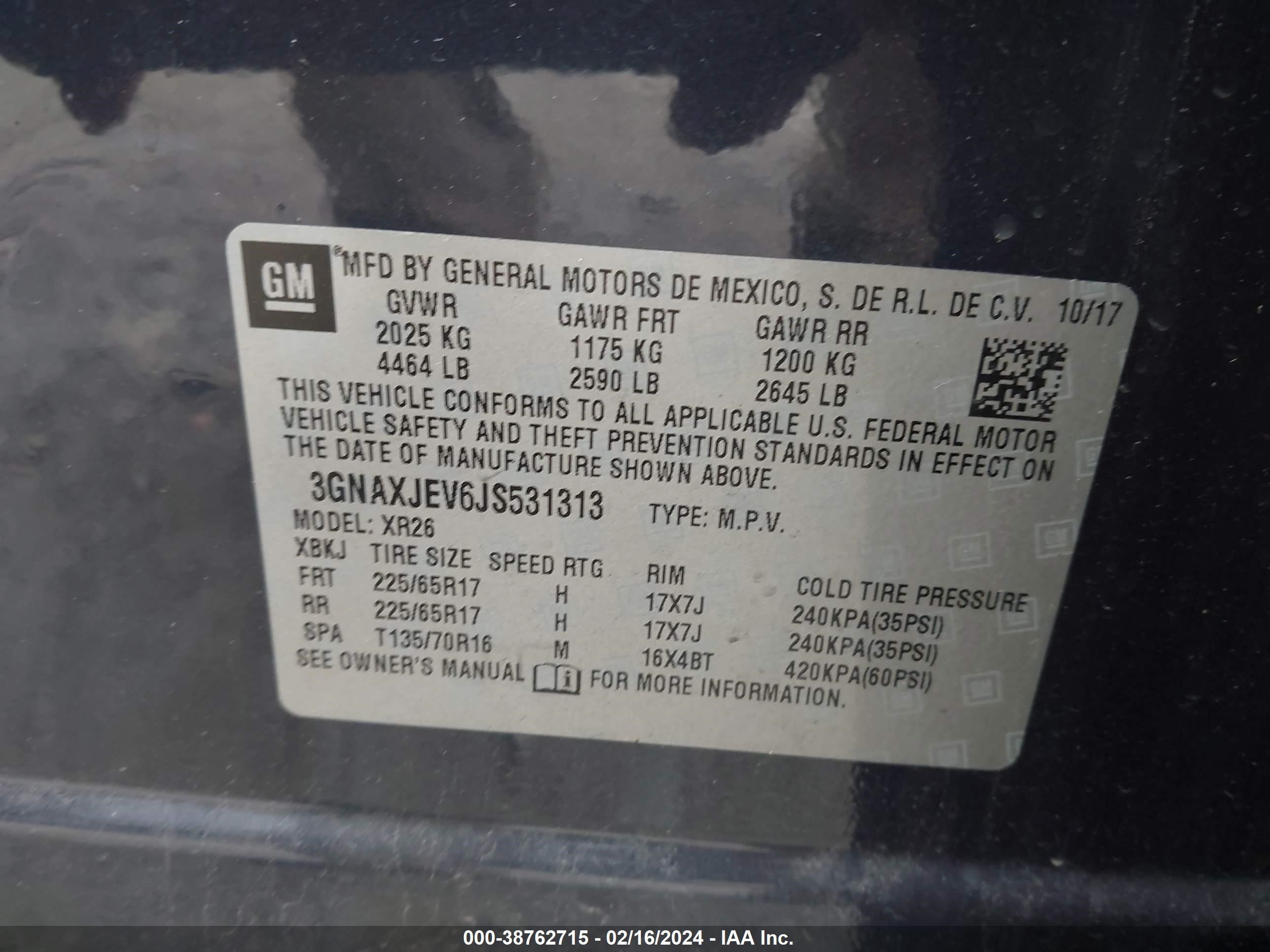 Photo 8 VIN: 3GNAXJEV6JS531313 - CHEVROLET EQUINOX 