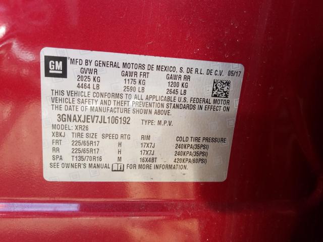 Photo 9 VIN: 3GNAXJEV7JL106192 - CHEVROLET EQUINOX LT 