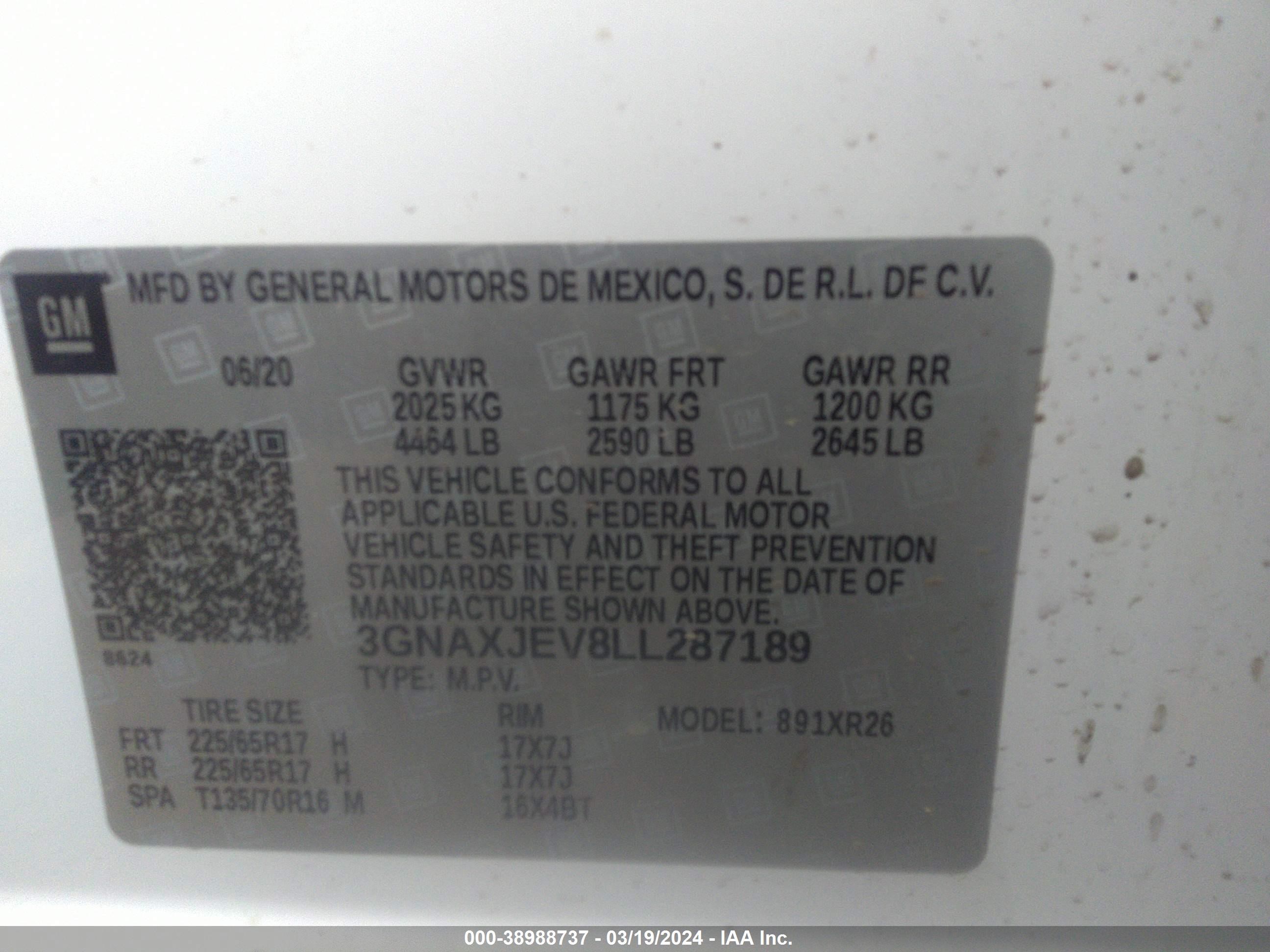 Photo 8 VIN: 3GNAXJEV8LL287189 - CHEVROLET EQUINOX 