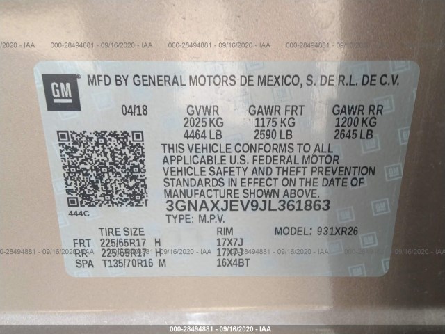 Photo 8 VIN: 3GNAXJEV9JL361863 - CHEVROLET EQUINOX 