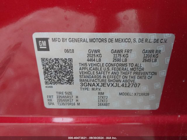 Photo 8 VIN: 3GNAXJEVXJL412707 - CHEVROLET EQUINOX 