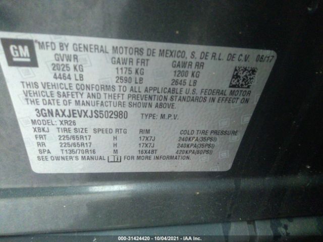 Photo 8 VIN: 3GNAXJEVXJS502980 - CHEVROLET EQUINOX 