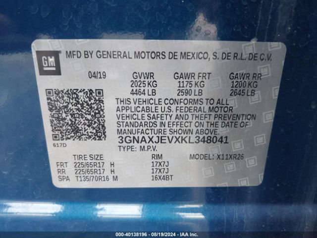 Photo 8 VIN: 3GNAXJEVXKL348041 - CHEVROLET EQUINOX 