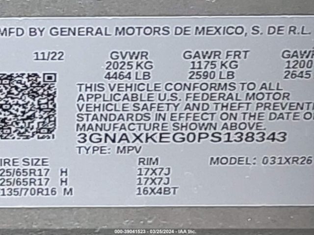 Photo 8 VIN: 3GNAXKEG0PS138343 - CHEVROLET EQUINOX 