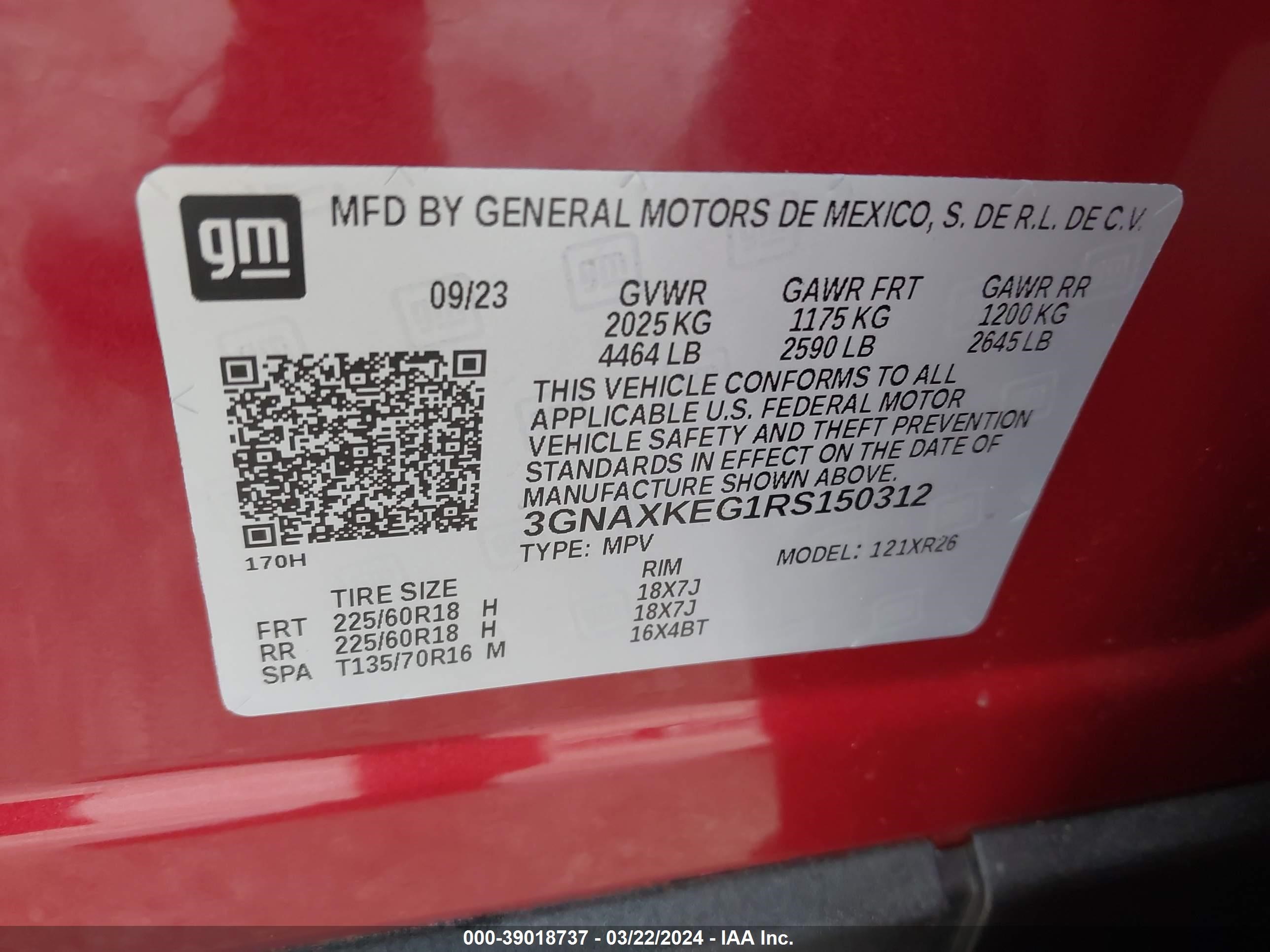 Photo 8 VIN: 3GNAXKEG1RS150312 - CHEVROLET EQUINOX 