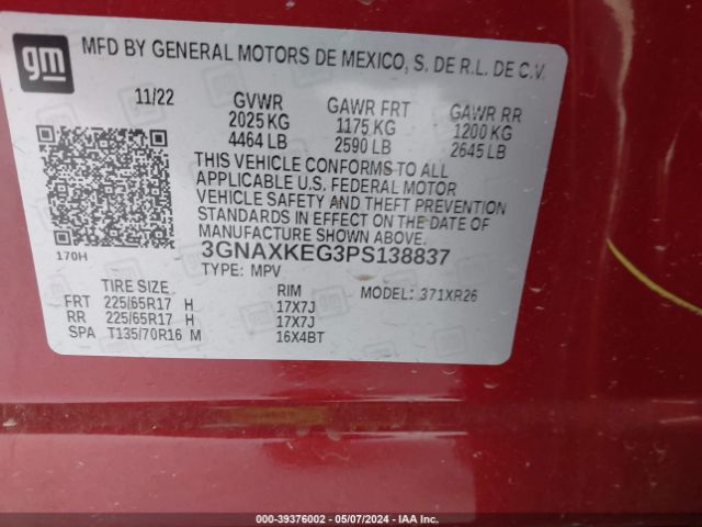 Photo 8 VIN: 3GNAXKEG3PS138837 - CHEVROLET EQUINOX 