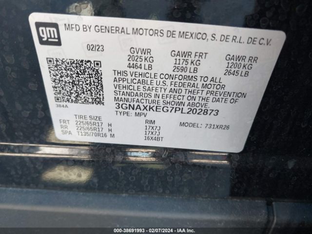 Photo 8 VIN: 3GNAXKEG7PL202873 - CHEVROLET EQUINOX 