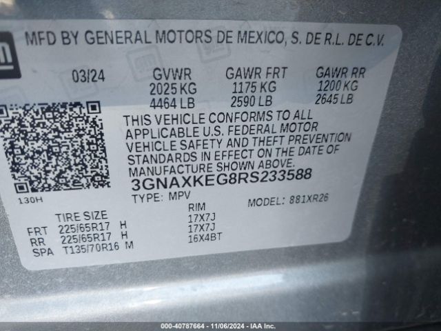 Photo 8 VIN: 3GNAXKEG8RS233588 - CHEVROLET EQUINOX 