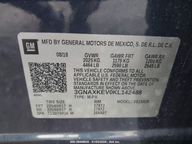 Photo 8 VIN: 3GNAXKEV0KL142488 - CHEVROLET EQUINOX 