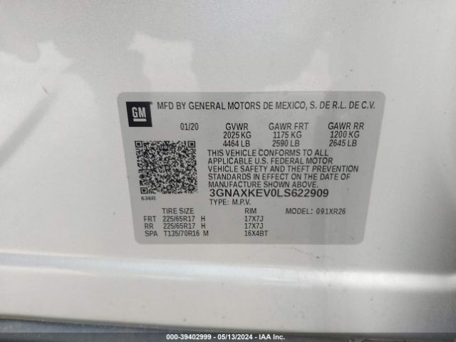 Photo 8 VIN: 3GNAXKEV0LS622909 - CHEVROLET EQUINOX 