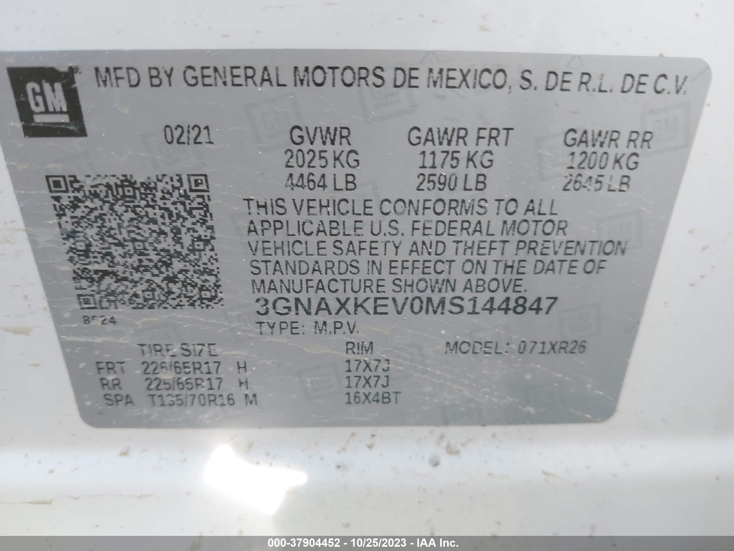 Photo 8 VIN: 3GNAXKEV0MS144847 - CHEVROLET EQUINOX 