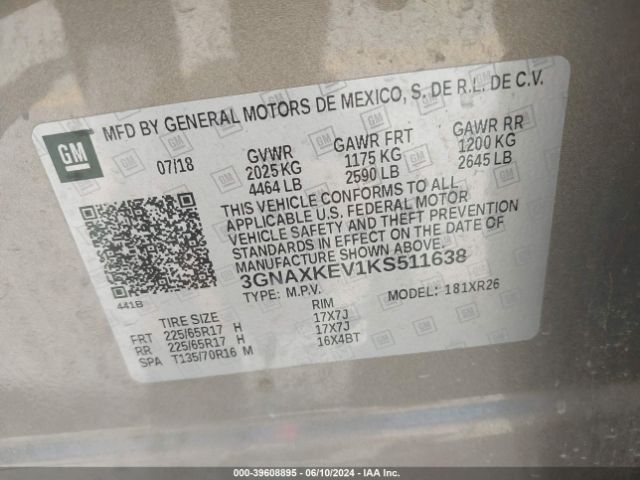 Photo 8 VIN: 3GNAXKEV1KS511638 - CHEVROLET EQUINOX 