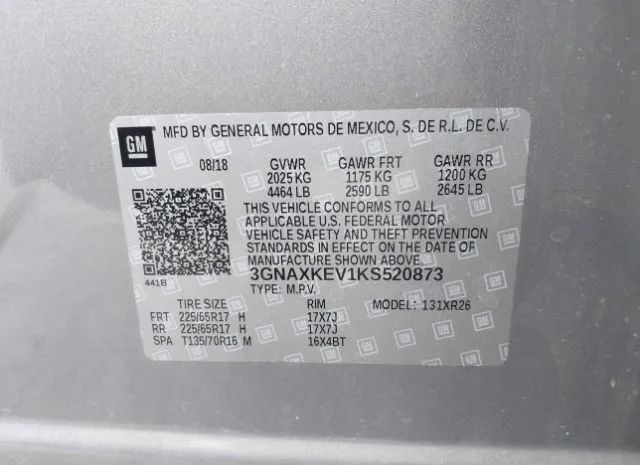 Photo 8 VIN: 3GNAXKEV1KS520873 - CHEVROLET EQUINOX 