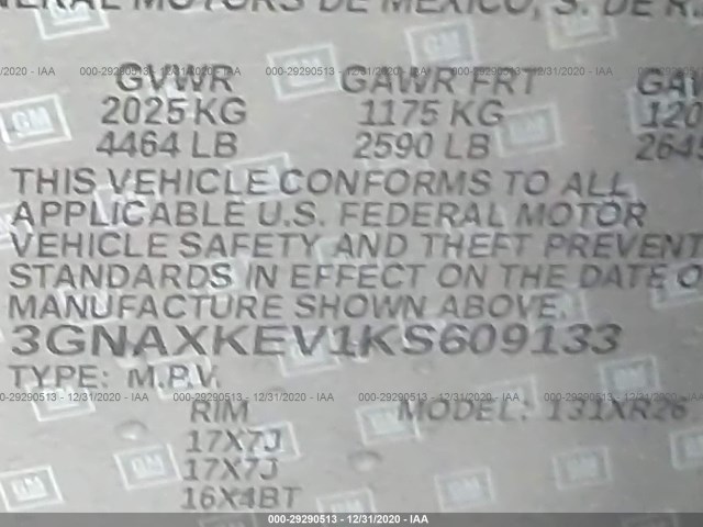 Photo 8 VIN: 3GNAXKEV1KS609133 - CHEVROLET EQUINOX 