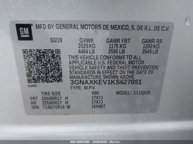 Photo 8 VIN: 3GNAXKEV1KS627051 - CHEVROLET EQUINOX 