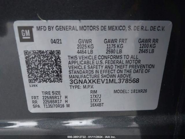 Photo 8 VIN: 3GNAXKEV1ML378568 - CHEVROLET EQUINOX 