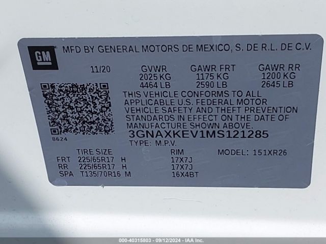 Photo 8 VIN: 3GNAXKEV1MS121285 - CHEVROLET EQUINOX 