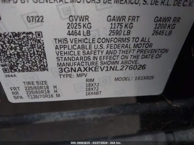 Photo 8 VIN: 3GNAXKEV1NL276026 - CHEVROLET EQUINOX 