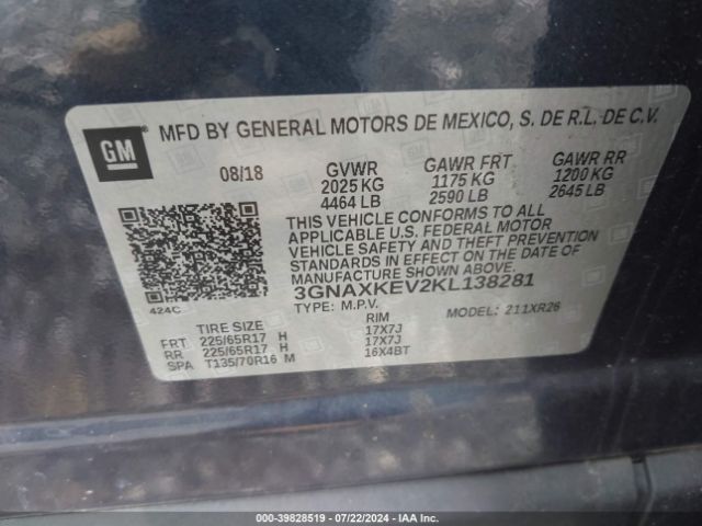 Photo 8 VIN: 3GNAXKEV2KL138281 - CHEVROLET EQUINOX 