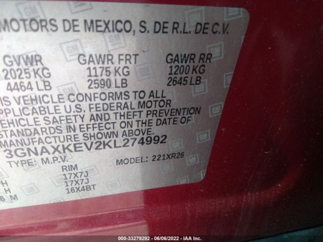 Photo 8 VIN: 3GNAXKEV2KL274992 - CHEVROLET EQUINOX 