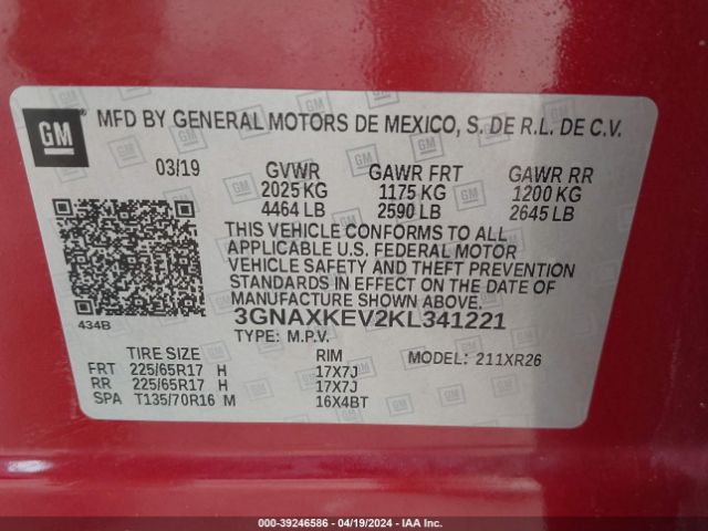 Photo 8 VIN: 3GNAXKEV2KL341221 - CHEVROLET EQUINOX 