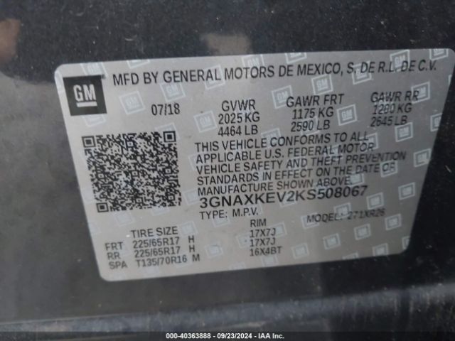 Photo 8 VIN: 3GNAXKEV2KS508067 - CHEVROLET EQUINOX 