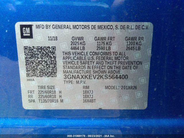 Photo 8 VIN: 3GNAXKEV2KS564400 - CHEVROLET EQUINOX 