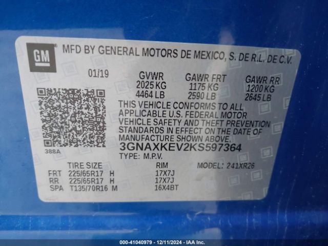 Photo 8 VIN: 3GNAXKEV2KS597364 - CHEVROLET EQUINOX 