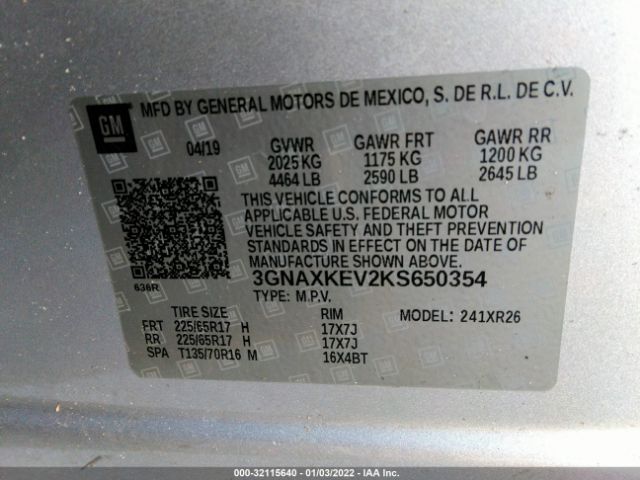 Photo 8 VIN: 3GNAXKEV2KS650354 - CHEVROLET EQUINOX 