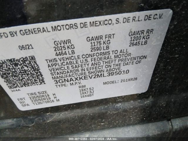 Photo 8 VIN: 3GNAXKEV2ML395010 - CHEVROLET EQUINOX 