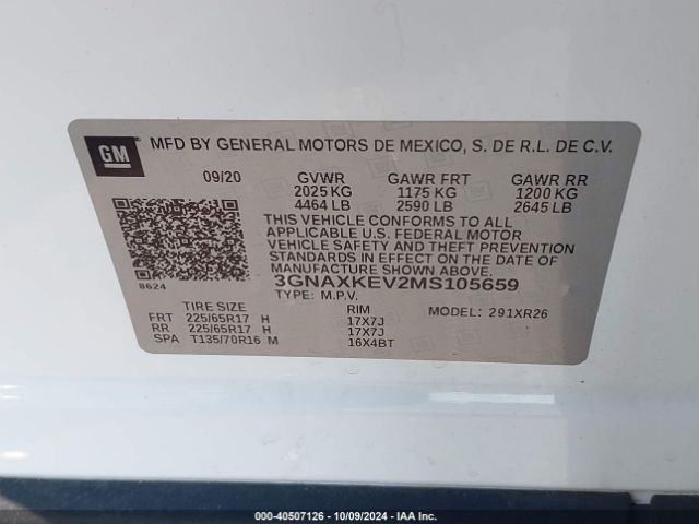 Photo 8 VIN: 3GNAXKEV2MS105659 - CHEVROLET EQUINOX 