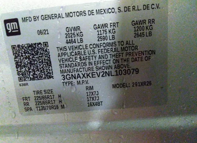 Photo 8 VIN: 3GNAXKEV2NL103079 - CHEVROLET EQUINOX 