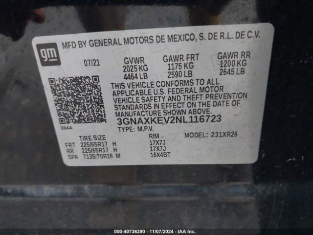 Photo 8 VIN: 3GNAXKEV2NL116723 - CHEVROLET EQUINOX 