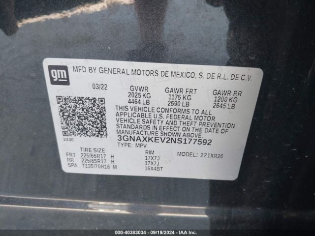 Photo 8 VIN: 3GNAXKEV2NS177592 - CHEVROLET EQUINOX 