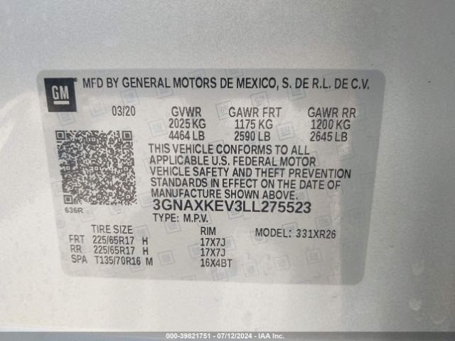 Photo 8 VIN: 3GNAXKEV3LL275523 - CHEVROLET EQUINOX 