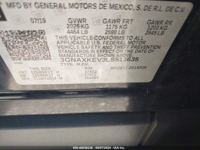 Photo 8 VIN: 3GNAXKEV3LS513635 - CHEVROLET EQUINOX 