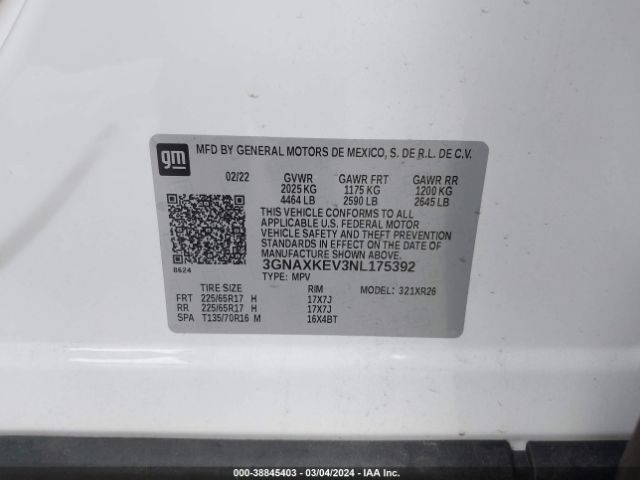 Photo 8 VIN: 3GNAXKEV3NL175392 - CHEVROLET EQUINOX 