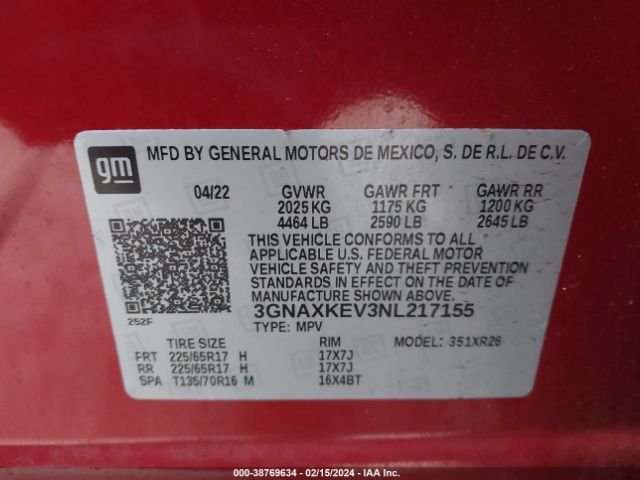 Photo 8 VIN: 3GNAXKEV3NL217155 - CHEVROLET EQUINOX 