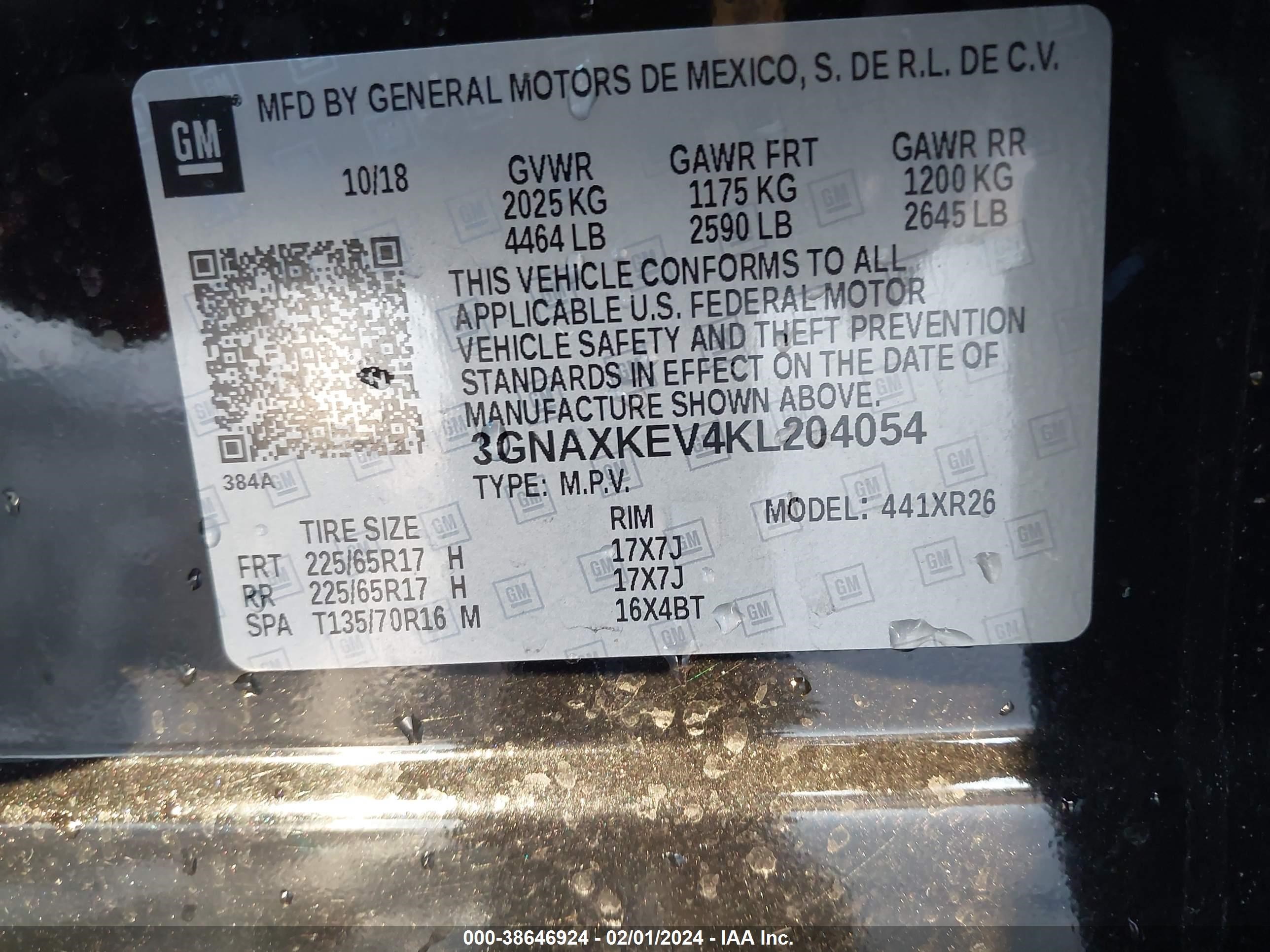 Photo 8 VIN: 3GNAXKEV4KL204054 - CHEVROLET EQUINOX 